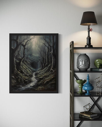 Dark Tunnel Poster Art Print, Halloween Scary Vintage Wall Art Academia Spooky Painting Decoration for Horror Prints, Gothic Posters Bedroom Decor 89 (Dark Tunnel, 8 x 10 inches, Black Frame)