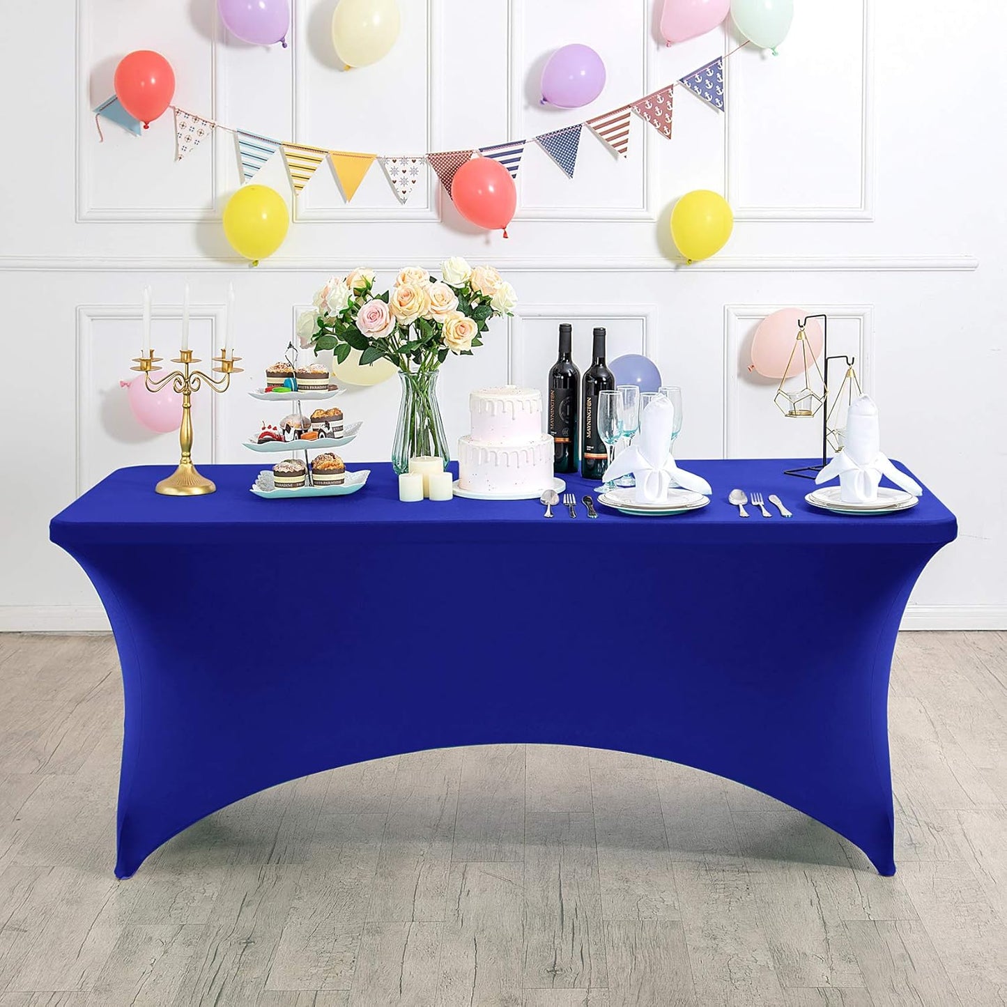 Spandex Table Cover for 4FT or 6ft or 8ft Table Universal Fitted Stretch Tablecloth for Party, Banquet, Wedding and Events-Royal Blue