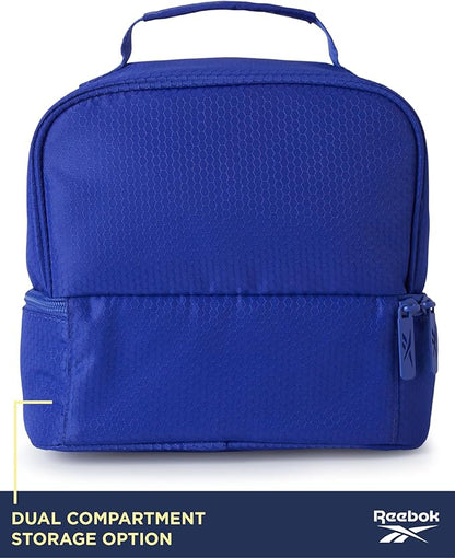 Reebok Mens and Womens Lunch Bag - Portable Insulated Work Lunch Box for Women and Men with Two Compartments and Handle, Andy Blue