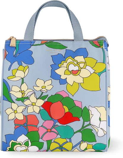 kate spade new york Portable Soft Cooler Lunch Bag, Thermal Tote with Insulated Interior Lining and Storage Pocket, Lunch Tote for Women, Flower Bed