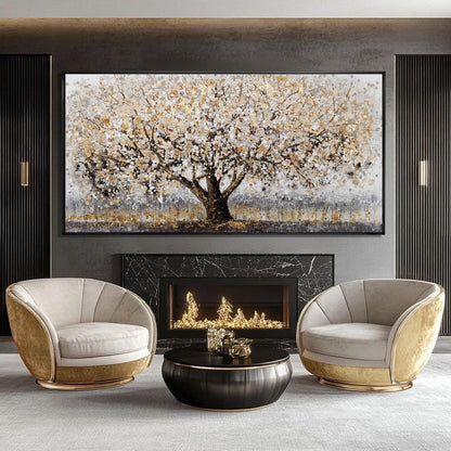 Gold Foil Canvas Wall Art Flower Wall Decor Plant Photo Prints Landscape Wall Decorations 29"x58" Large Artwork for Living Room Office