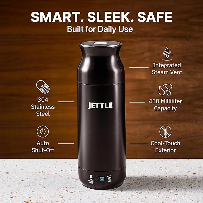 Electric Kettle - Travel Portable Heater for Coffee Tea Milk Soup - Stainless Steel Travel Water Boiler tea pot with Temperature Control - LED - Automatic Power Off - 450ml - Kitchen Appliance