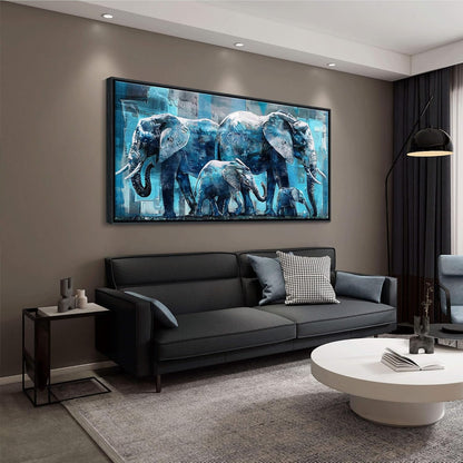 Elephant Canvas Wall Art 24x48 Inches - Framed Oil Painting Style with Black Wood Frame, Jungle Animal Decor for Living Room, Bedroom & Office - Ready to Hang