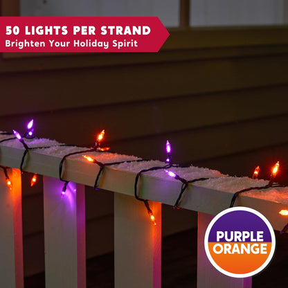 Joiedomi 16.3FT Orange&Purple Halloween Lights,50 Count Battery Operated Christmas String Tree Fairy LED Lights with 8 Modes,Multifunction Green Wire with Timer for Xmas Decor Party Holiday House