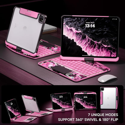 Transparent Case with Keyboard for iPad 9th (7th, 8th, and 9th Gen) 10.2 Inch,with 7-Color Backlit Wireless Keyboard,360°Rotatable Protective Case Multi-Touch Trackpad,with Pencil Holder,Pink