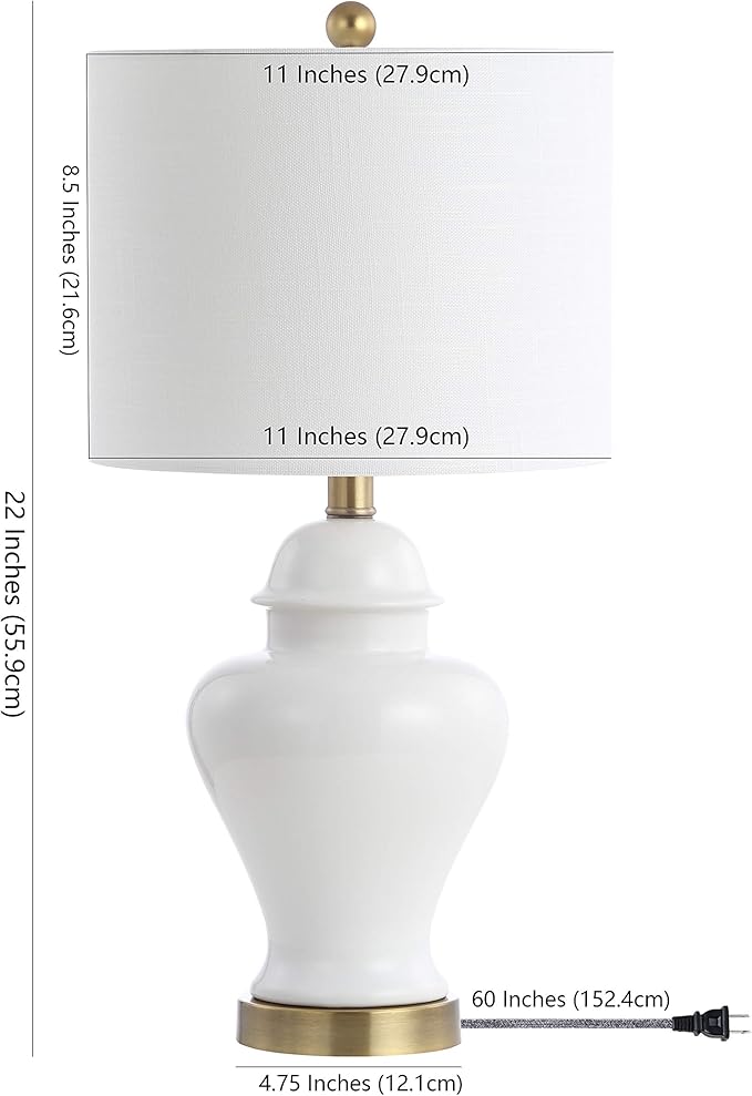 JONATHAN Y 22" White Ceramic Table Lamp Set of 2 for Bedroom Living Room, White Linen Shade, Traditional Ginger Jar Nightstand Lamp, Classic Cottage LED Lights (JYL6602C-SET2)