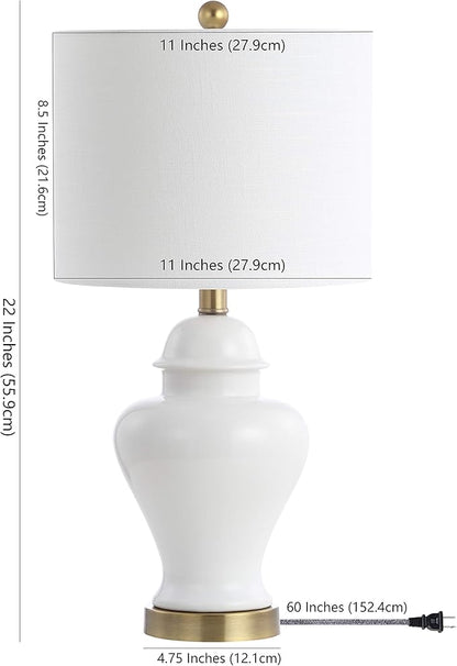 JONATHAN Y 22" White Ceramic Table Lamp Set of 2 for Bedroom Living Room, White Linen Shade, Traditional Ginger Jar Nightstand Lamp, Classic Cottage LED Lights (JYL6602C-SET2)