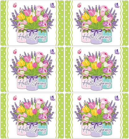Spring Placemats Set of 6 Easter Plastic Table Mats Tulip Place Mats Washable Vinyl Flower Vase Spring Table Decoration for Indoor Outdoor Party Kitchen Dining