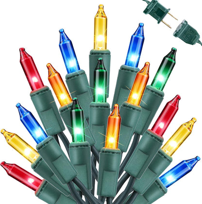 Toodour Multicolor Christmas Lights, 25ft 100 Count Incandescent Christmas String Lights, UL Certified Connectable Green Wire Xmas Lights for Tree, Holiday, Party, New Year, Indoor Xmas Decorations