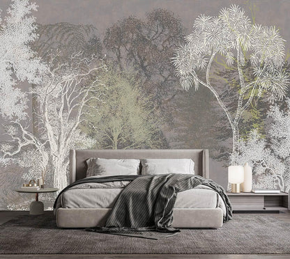 -Hand-Painted Wood Bedroom Wallpaper XT21 S 100" x 65"