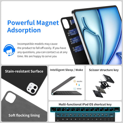 iPad Air 11 inch Case with Keyboard (M3 2025 / M2 2024) & iPad Pro 11 inch (4th/3rd/2nd/1st Gen), Magic Keyboard for 10.9" iPad Air (5th/4th Gen) with 7 Colors Backlight, Multi-Touch Trackpad