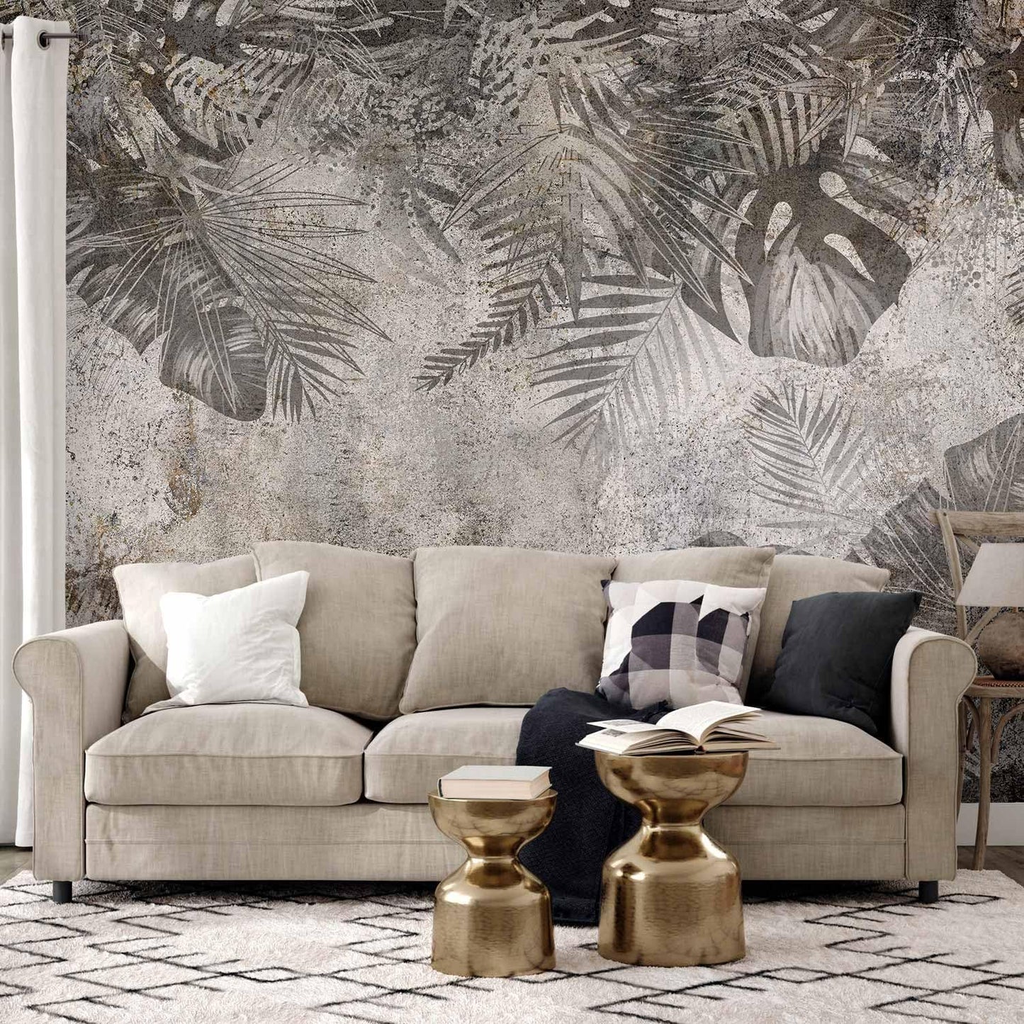 artgeist Premium Wall Mural Tropical Leaves 177x124 in - XXL Non-Woven Wallpaper Fleece Wall Decor Photo Print Picture Image Design Landscape Palms Leaves Monstera Grey b-C-0825-a-a