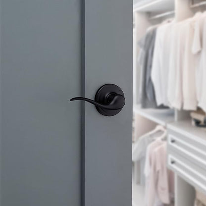 Kwikset Tustin Dummy Door Handle, Single Sided Lever for Closets, French Double Doors, and Pantry, Matte Black Non-Turning Right Handed Interior Push/Pull Lever, with Microban Protection