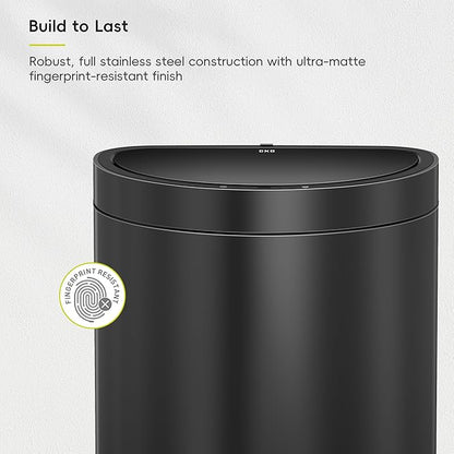 EKO Mirage Semi-Round 47L / 12.4 Gal Motion Sensor Trash Can, Automatic Kitchen Trash Bin with Deodorizer Compartment, Removable Lid & Inner Bucket, Stainless Steel Garbage Can, Matte Black
