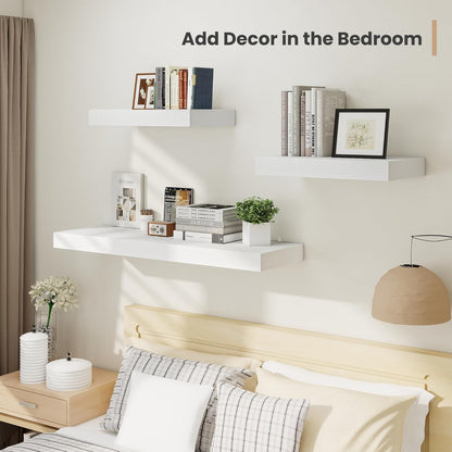 Heimlove 12 Inch Deep Floating Shelves, 48 x 12 inches Long Wall Shelf, Large Display Shelf & Storage Shelf, Rustic Wood Wall Shelves for Fireplace Mantel, Set of 2(White)