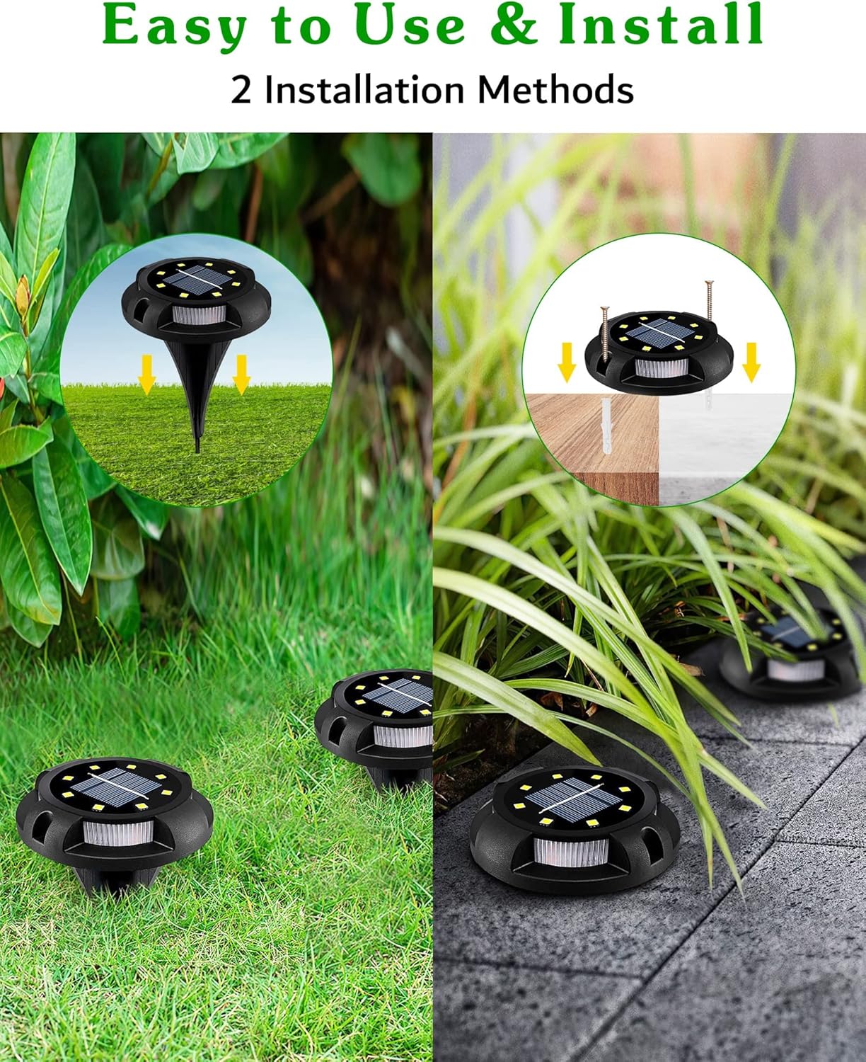 Biling Solar Outdoor Lights - 12 Pack, Bright Uplight Sidelight, Waterproof Deck Lights for Yard, Walkway, Garden, Poolside (White)