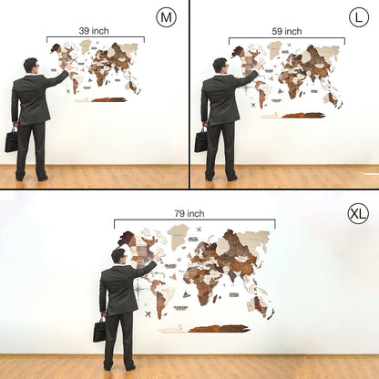 Handmade 3D Wood World Map Wall Art Large Wall Decor Track Your World Travels - Special For Home, Kitchen And Office (Large, Multicolor)