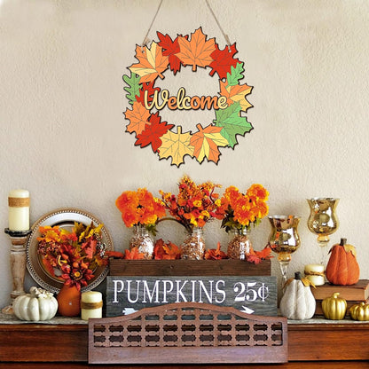 Unfinished Fall Wreaths Wood Crafts to Paint Set of 3, 11" Bulk Fall Leaves Wreath Ornaments for Painting, Unfinished Wood Cutouts DIY Ornaments for Front Door with Ropes (Maple)