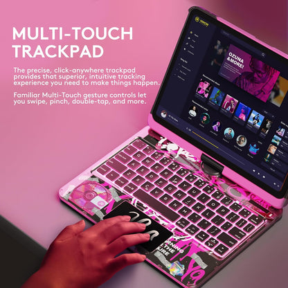 GUSGU Transparent Case with Wireless Keyboard for iPad Air 13-in.(M3/M2, 2025/2024), 7 Colors Backlight, Trackpad, 360°Rotating Stand for iPad Pro 12.9-in (6/5/4/3 Gen), Tech Style