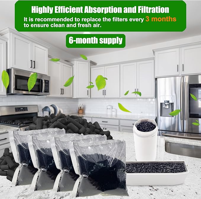 4 Pack Odor Absorbing Filter Refills for Lomi Smart Waste Kitchen Composter Top and Back Filters, Replacement Activated Charcoal Filters Compatible with Electric Countertop Compost Bin