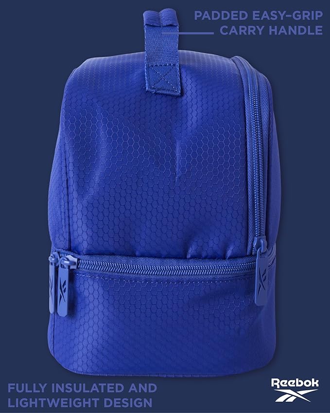 Reebok Mens and Womens Lunch Bag - Portable Insulated Work Lunch Box for Women and Men with Two Compartments and Handle, Andy Blue