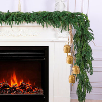 Hananona 9 Ft 2 Pcs Artificial Norfolk Pine Garlands, Realistic Pine Garland, Green Artificial Greenery Garland for Table, Mantle, Wall, Indoor, Outdoor Winter Christmas Decorations (2, 9 FT)