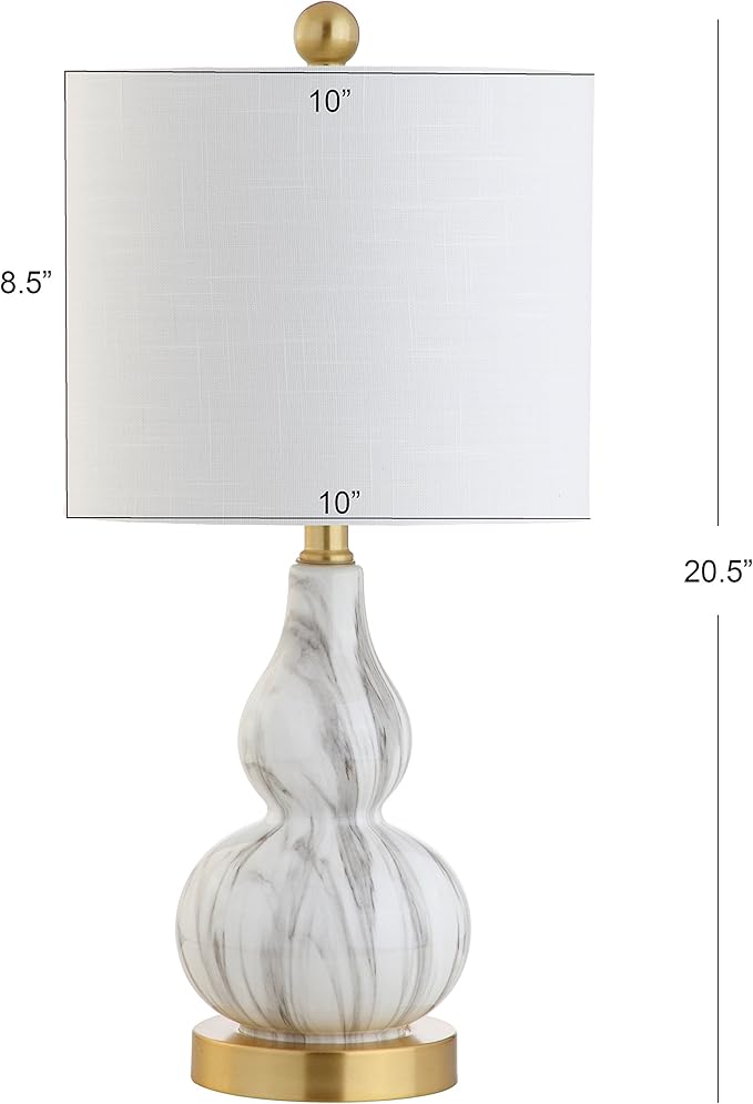 JONATHAN Y 20.5" Black/White Glass Table Lamp, Modern Gourd Bedside Nightstand Lamp for Bedroom, Living Room, White Linen Shade, LED Bulb Included (JYL1028D-SET2)