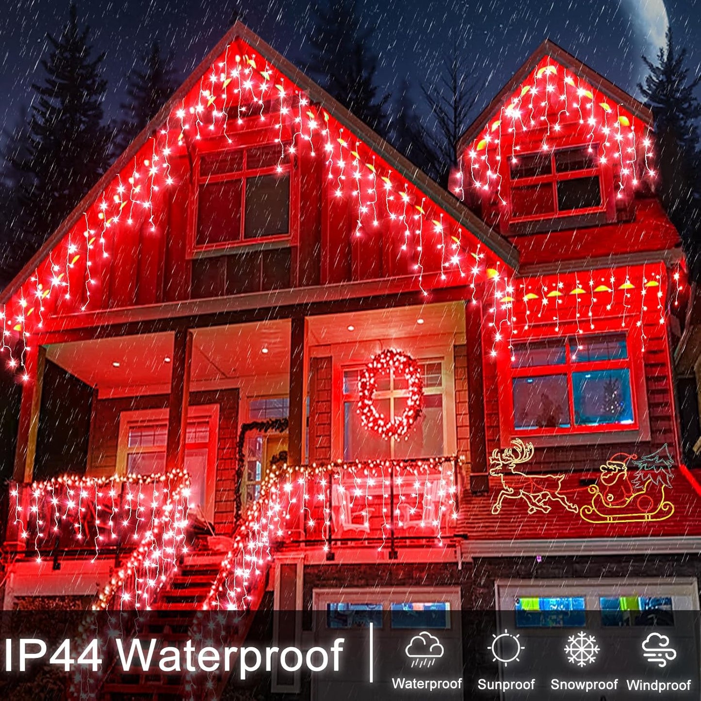 Icicle Lights for Outside, 33ft 400 LED Icicle Christmas Lights Outdoor with 75 Drops 8 Modes, Waterproof Red Christmas Light for House Plug in for Indoor Party Holiday Halloween Decorations