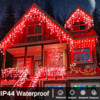 Icicle Lights for Outside, 33ft 400 LED Icicle Christmas Lights Outdoor with 75 Drops 8 Modes, Waterproof Red Christmas Light for House Plug in for Indoor Party Holiday Halloween Decorations
