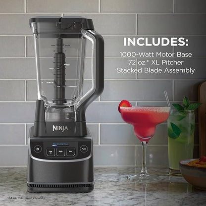 Ninja UltraCrush Professional Blender | 1000W, XL 72-oz.* Pitcher | Total Crushing Technology | 3 Manual Speeds for Ice Crushing, Smoothies, Sauces & More | Full-Size Blender | Black | BP201