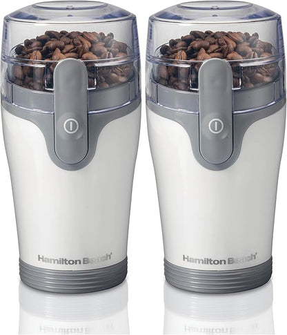 Hamilton Beach Fresh Grind Electric Coffee Grinder for Beans,Spices and More,Stainless Steel Blades,Removable Chamber,Makes up to 12 Cups,White,(Pack of 2)