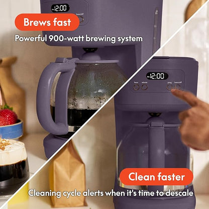 bella 12 Cup Programmable Coffee Marker, Reusable Dishwasher Safe Accessories, Easy LCD diaply, Auto Shutoff, 900 watt, Plum