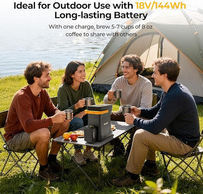 BougeRV Coffee Machine with 18V 8Ah Battery Powered Compatible with K Cup Coffee Pods & Ground, Cordless Coffee Maker for Travel Camping Outdoor Worker Home