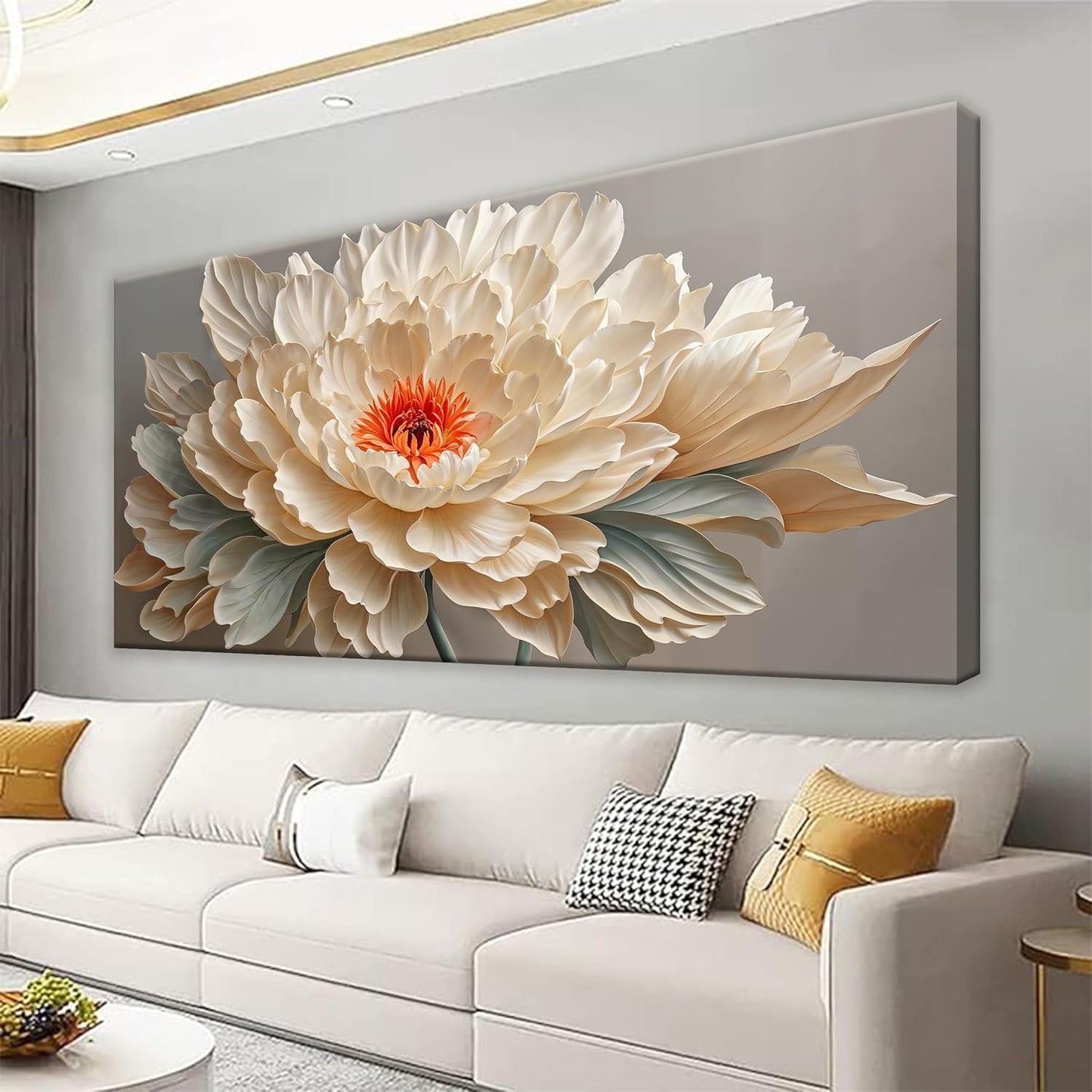 QSQ Canvas Art Wall Decor Small Size Modern Minimalist Home Decor Flower Paintings Yellow Flower White Wall Art Prints Floral Wall Art Pictures For Bedroom Kitchen Office Decoration 20" × 40"