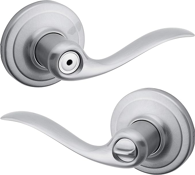 Kwikset Tustin Interior Privacy Door Handle with Lock, Door Lever For Bathroom and Bedroom, Satin Chrome Reversible Keyless Turn Lock