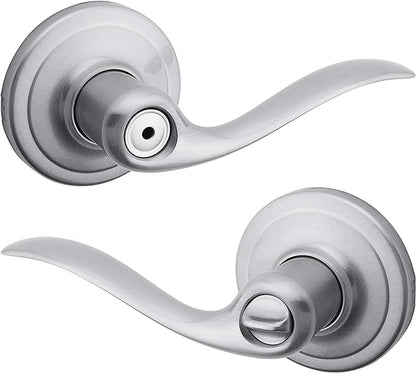 Kwikset Tustin Interior Privacy Door Handle with Lock, Door Lever For Bathroom and Bedroom, Satin Chrome Reversible Keyless Turn Lock