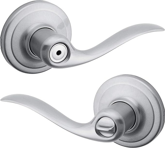 Kwikset Tustin Interior Privacy Door Handle with Lock, Door Lever For Bathroom and Bedroom, Satin Chrome Reversible Keyless Turn Lock