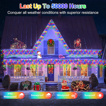 810LED 82FT Christmas Lights, 180Drops 12 Modes Multicolor Christmas String Lights Outdoor Dimmable, Waterproof Christmas Decoration Fairy Lights with Timer for Indoor Eaves Party Patio Window Fence