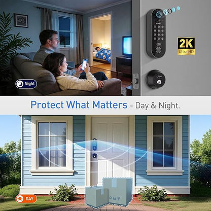 Smart Video Door Lock with 2K Doorbell Camera, Fingerprint & Keypad Keyless Entry, WiFi Deadbolt with PIR Motion Detection & Real-Time Package Alerts, App & Voice Control (Alexa & Google)
