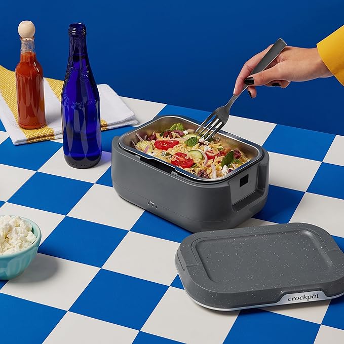 Crock-Pot 28-Ounce Mini Electric Heated Lunch Box, Portable Food Warmer, Perfect for Travel, Car, On-the-Go, Keeps Food Warm, Spill-Free, Dishwasher-Safe, Ideal Gift for Men & Women, Gray (Pack of 2)