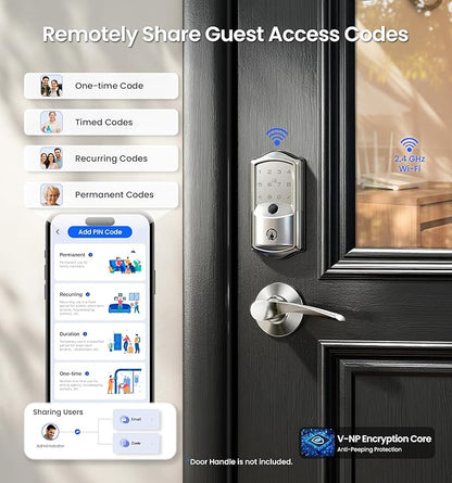 Veise VE027 Built-in Wi-Fi Smart Lock, Fingerprint Keyless Entry Front Door Lock, App Remote & Voice Control, No Hub Needed, Touchscreen Keypad Deadbolt, IP65 Waterproof, BHMA Grade 3, Satin Nickel