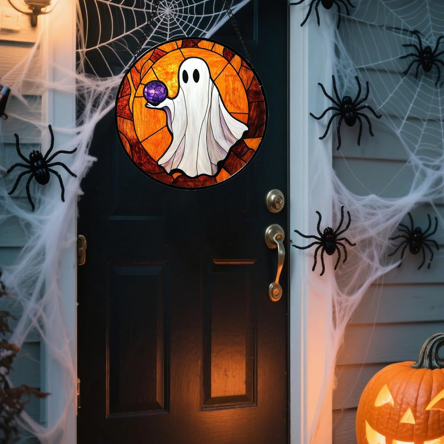 Stained Glass Window Hanging - Halloween Decorations Ghosts Vampire Suncatcher for Doors Garden Indoor Funny Spooky Sun Catchers Gothic Decor Horror Gifts for Women Men Friend 11.8 in