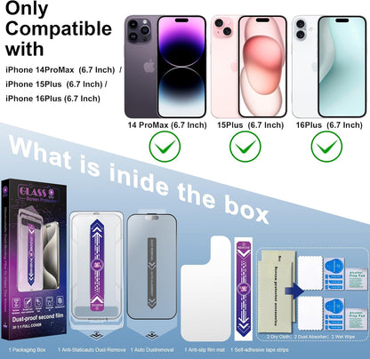 2 Pack Matte Screen Protector for iPhone 16 Plus and iPhone 15 Plus and iPhone 14 Pro Max 6.7-Inch Auto Dust Removal, No Bubbles, Tempered Glass Film, Easy Installation