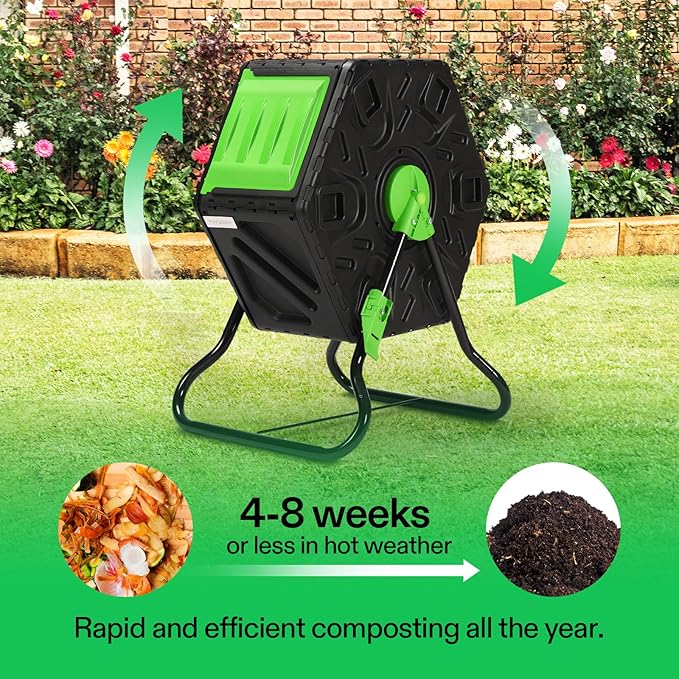 VIVOSUN Tumbling Composter, 18.5 Gallon Compost Bin, Heavy-Duty Compost Tumbler w/Sliding Door, Lockable Brake and Rotating Design for Fast Creation of Fertile Soil, Outdoor