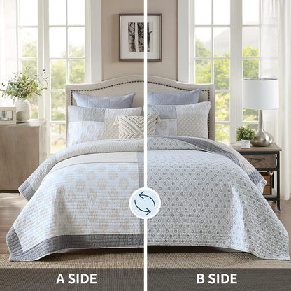 PANGUSHAN Quilt Set King Size, 100% Cotton Bedspread Quilt Bedding Set, Floral Patchwork Quilt Set for King Bed, Moonbeam Bed Spread, Lightweight Comforter Reversible Quilt, All Season, 3 Pieces