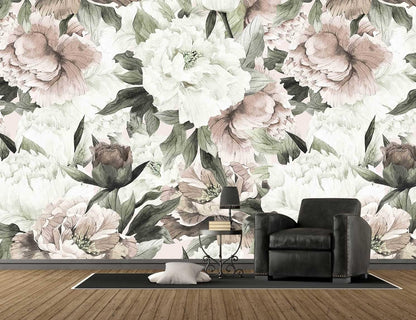 Roses and Banana Leaves Wall Mural Wallpaper for Bedroom and Living Room(Not Self-Adhesive)