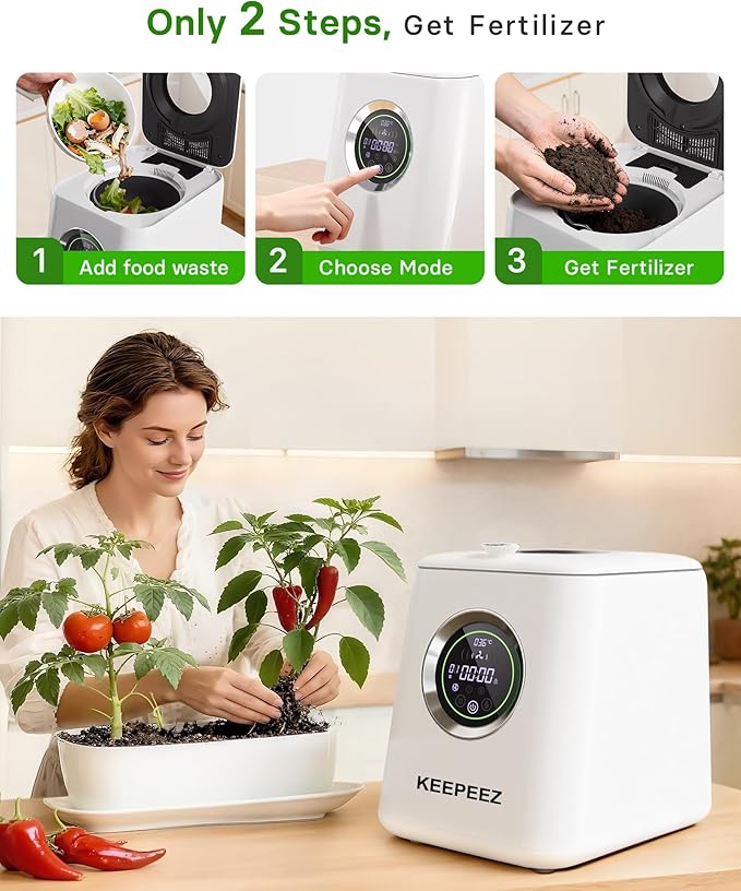1 Gallon Eectric Kitchen Composter, Smart Mill Food Recycler with Large Touch Screen, Compost Bin Indoor with 4 Sharktooth Blades, 0.5kWh Per Cycle Energy-efficient, Odorless, Low Noise, Auto-Cleaning
