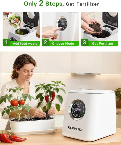1 Gallon Eectric Kitchen Composter, Smart Mill Food Recycler with Large Touch Screen, Compost Bin Indoor with 4 Sharktooth Blades, 0.5kWh Per Cycle Energy-efficient, Odorless, Low Noise, Auto-Cleaning