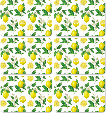 Lemon Placemats Set of 6 Summer Plastic Table Mats Yellow Lemonade Theme Place Mats Washable Vinyl Rustic Holiday Table Decoration for Indoor Outdoor Party Kitchen Dining