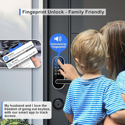 Bluetooth Fingerprint Smart Lock with Handle & Keypad – Fits Most US Doors, DIY Install, Keyless Entry: Code, FOB, Auto-Lock. Ideal for Home, Airbnb, Rental, Kids, Seniors. Alexa & Google Compatible